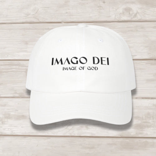Imago Dei embroidered dad cap in White — Genesis 1:27 Christian hat by BEE Grace-full