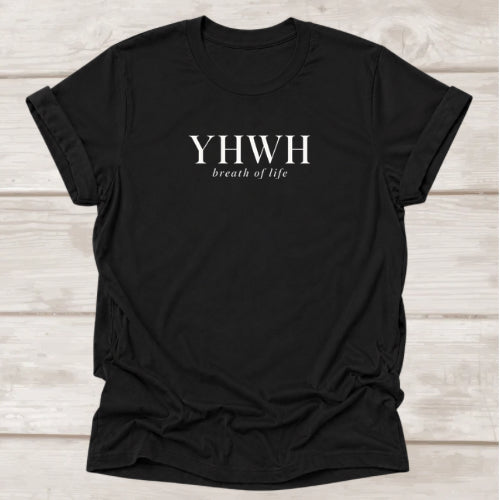 YHWH Breath of Life Christian t-shirt in black, Genesis 2:7 faith tee by BEE Grace-full