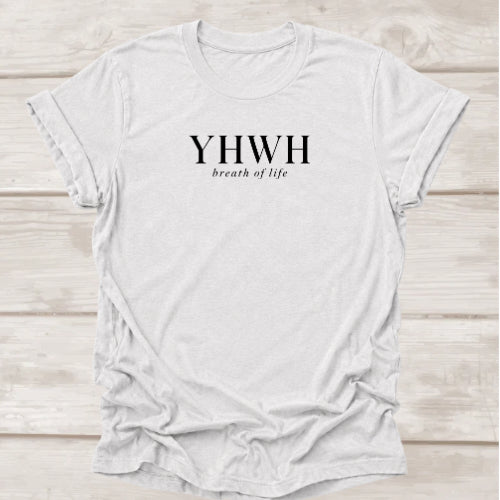 YHWH Breath of Life Christian t-shirt in ash white, Genesis 2:7 faith tee by BEE Grace-full